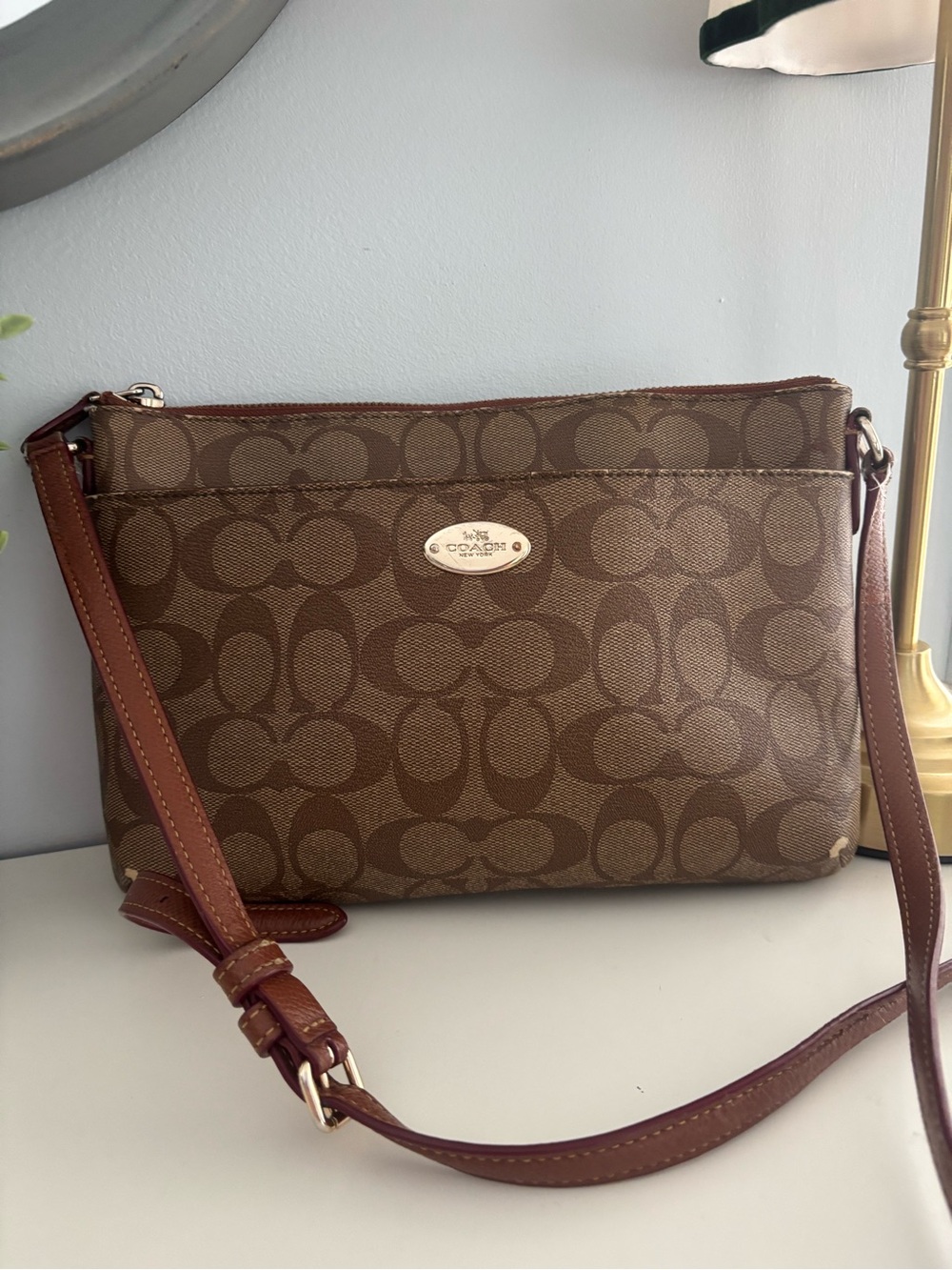 Coach Brown Signature Jacquard Crossbody Bag
